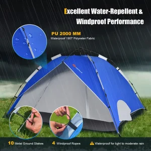 Giantex 4 Person Instant Pop-up Camping Tent 2-in-1 Double-Layer Waterproof Tent Blue