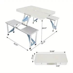 Folding Picnic Table With 4-Person Chair Seats, Foldable Camping Table, Aluminium Alloy