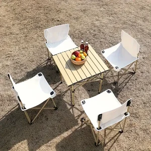 Camping Folding Table & 2 Chairs Set, Collapsible Portable Table With 2 Seats, Good For Outdoor, Grill, Beaches, Picnic, Party, Fishing, RV Travel Etc.