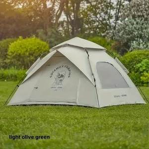 TAWA x QQfamily Automatic Pop-Up Camping Tent 2 Person - Square Light Green Polyester with Fiberglass Frame, Zippered Vestibule, All-Season Weatherproof with Water Resistance for Picnic, Park, Valentines, Easter, Thanksgiving, Christmas, Halloween