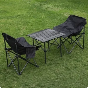 Portable Iron Folding Table Set with Chairs ?C Casual Style, Foldable Picnic Camping Table, Outdoor Equipment with Sturdy Legs, Easy Carry Design